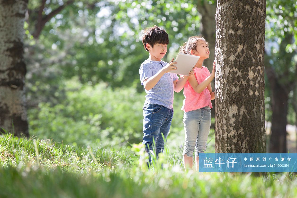 儿童在树林里嬉戏玩耍