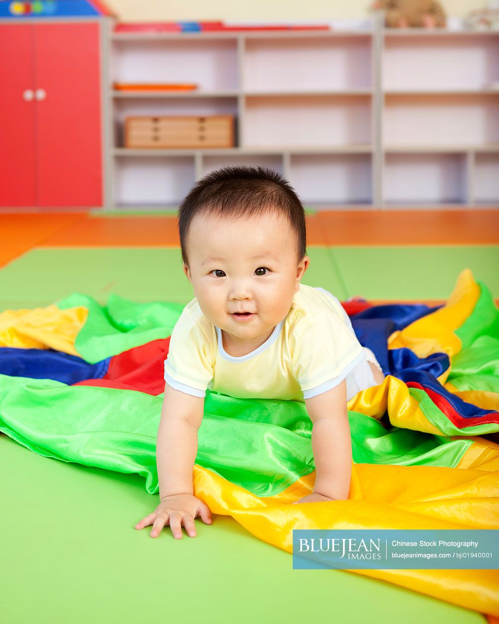 Chinese baby boy crawling