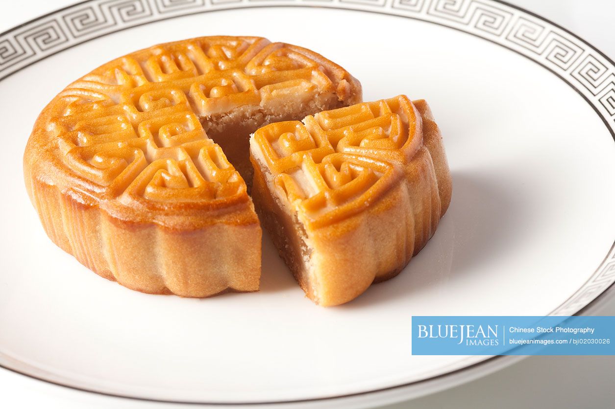 Chinese mid-autumn festival moon cake on a plate