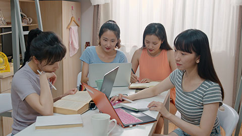 Young Chinese university students learning in dormitory,4K