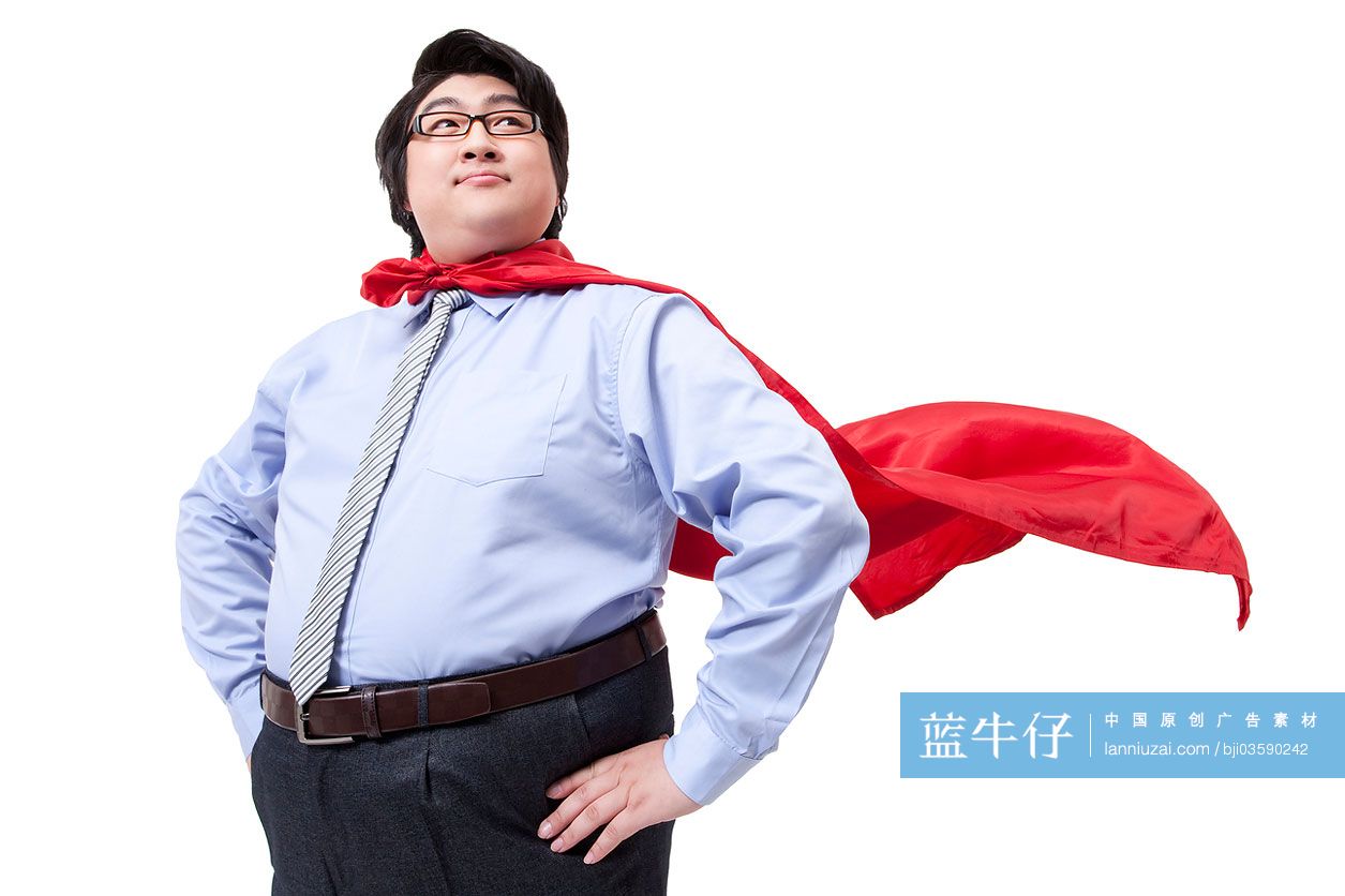 肥胖的商务男士竖起食指-蓝牛仔影像-中国原创广告影像素材