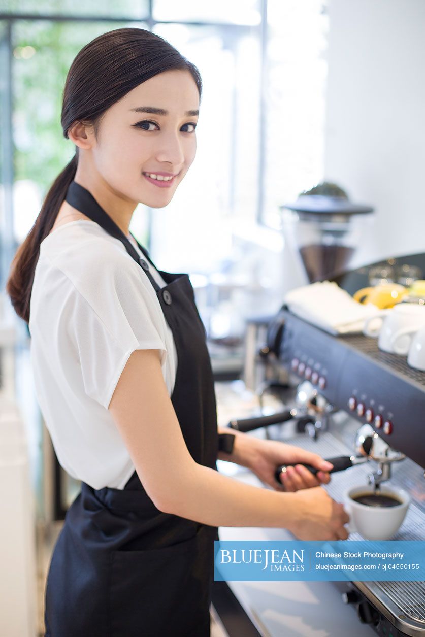 Chinese barista making coffee