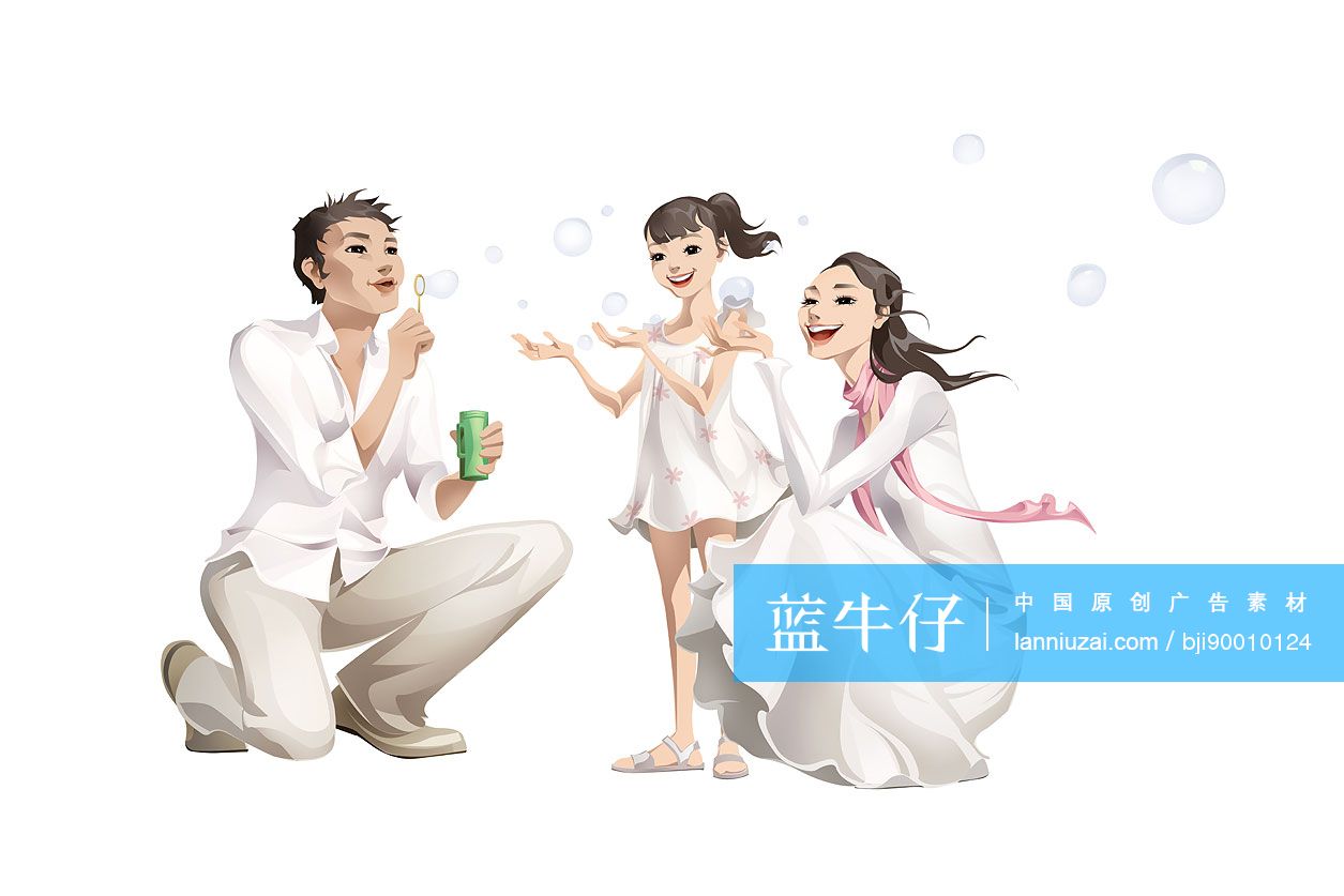一家人吹泡泡