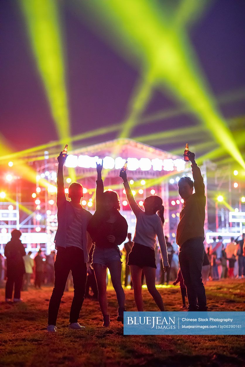 Happy young Chinese friends at music festival