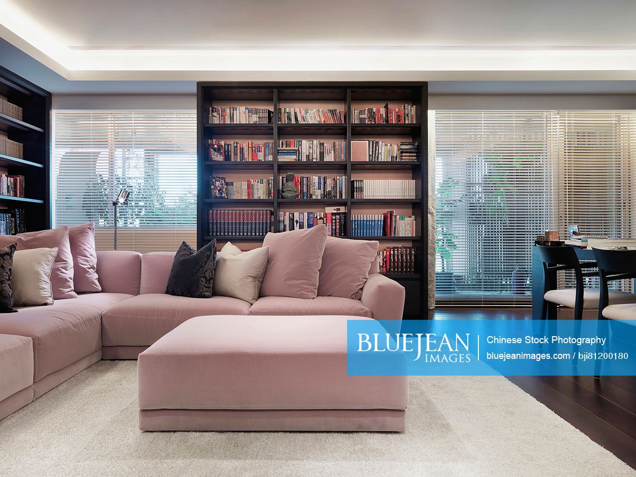 Light pink corner sofa in modern living room