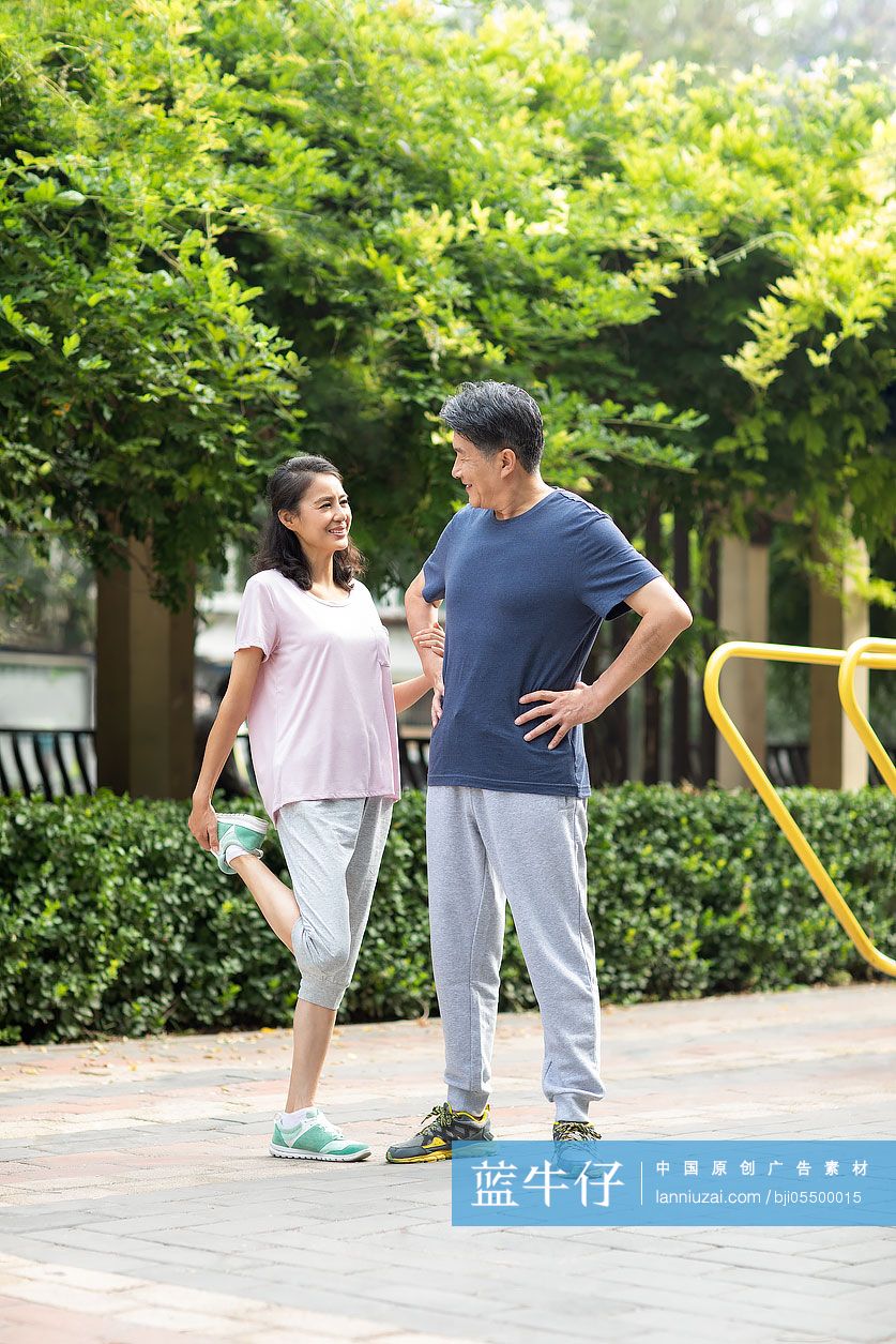 成熟夫妇在公园锻炼