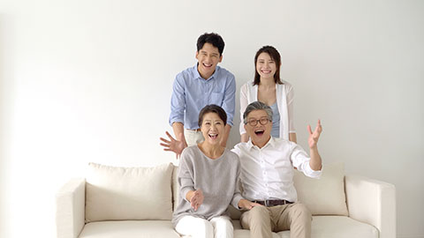 Happy Chinese family in living room,4K