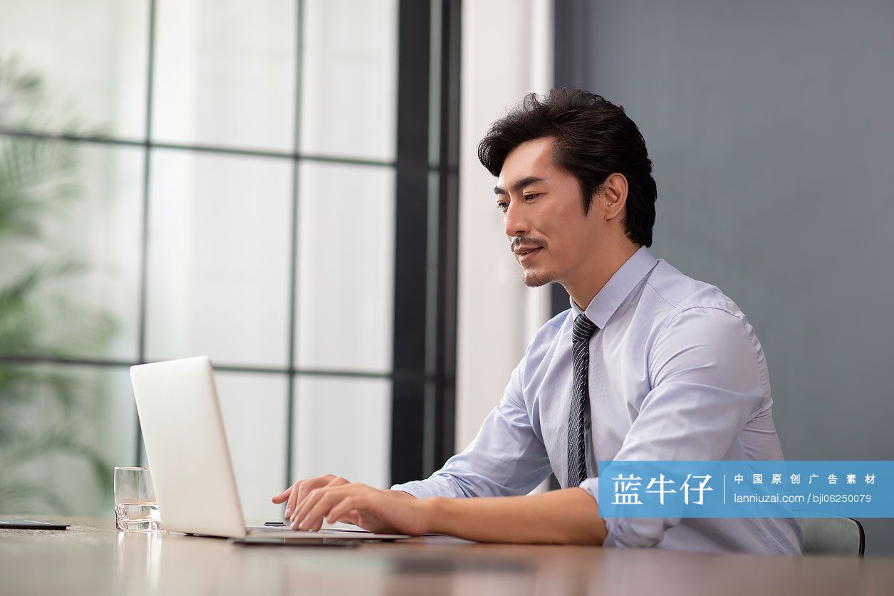 成功商务男士使用笔记本电脑