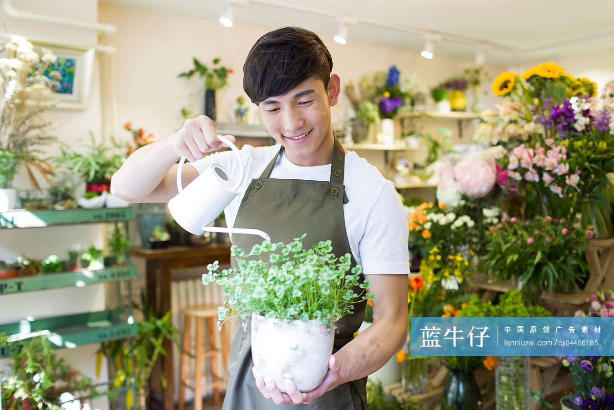 花店老板给植物浇水