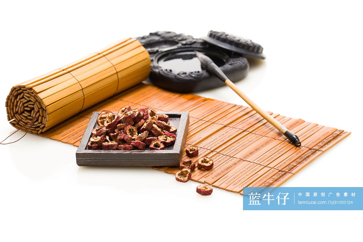 中药与竹简砚台