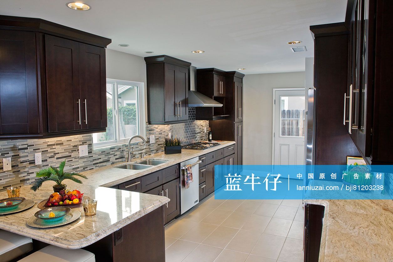 Interior of kitchen in two story house; California; United States of America