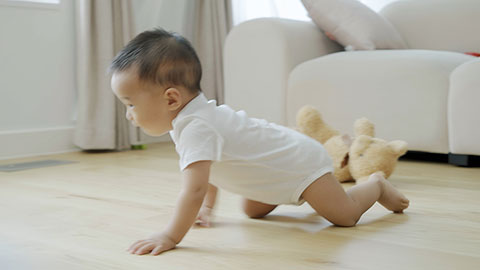 Two twin babies playing with toys