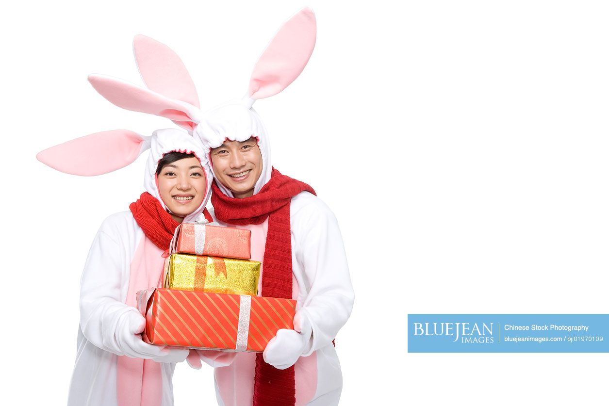 Adult Chinese couple celebrating the Year of the Rabbit