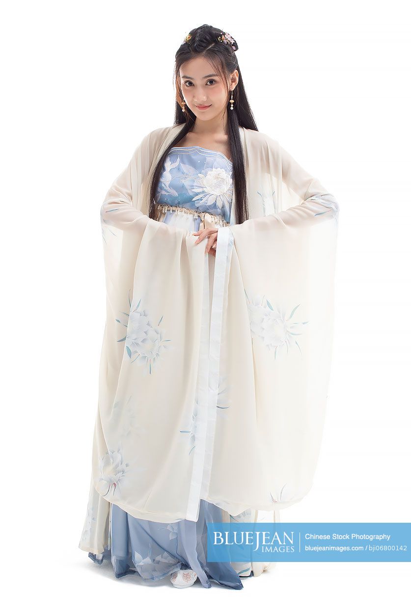 Beautiful young Chinese woman in ancient costume greeting-High-res ...