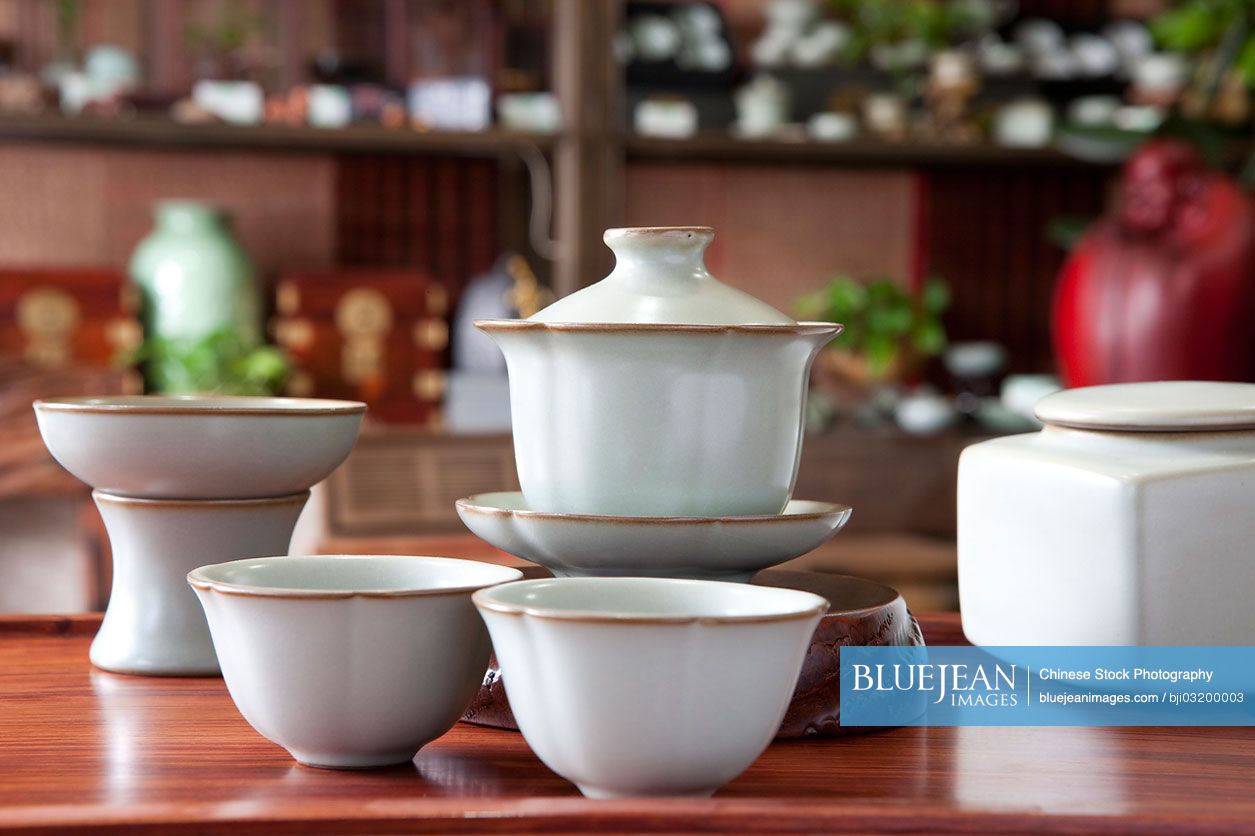 Close up of traditional Chinese tea set