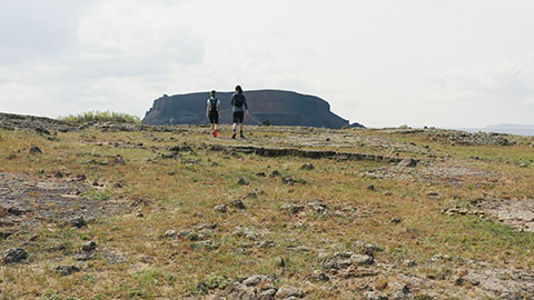 Happy Chinese couple trail running in nature,4K