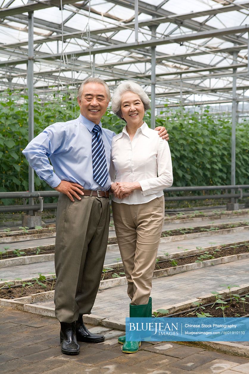 Senior Chinese couple in modern farm