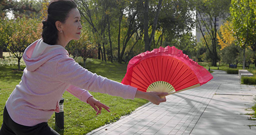 Senior Chinese woman practicing Tai Chi in the park,4K