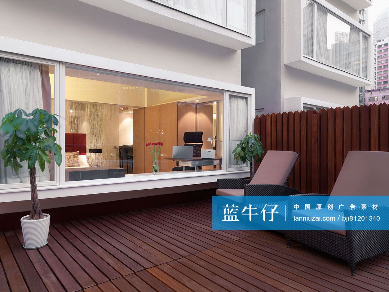 Wooden outdoor patio of a modern house-蓝牛仔影像-中国原创广告影像素材