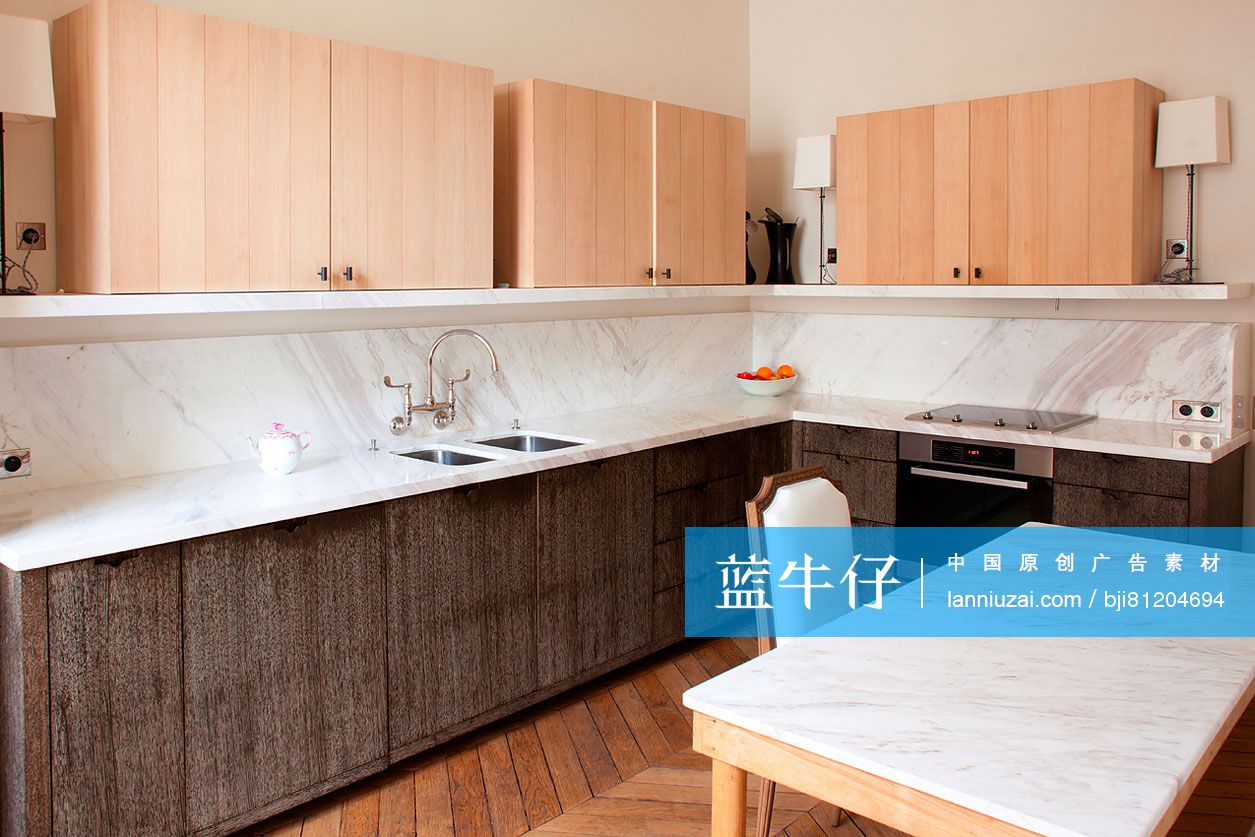 Cabinets and kitchen counter in middle class house