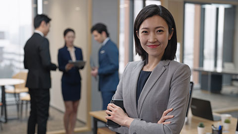 Young Chinese businesswoman using smart phone in office,4K