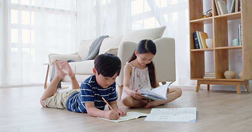 Chinese sibling studying together at home,4K