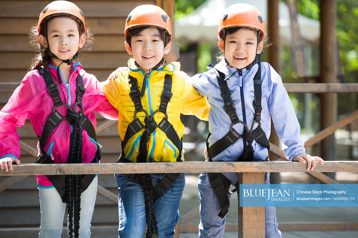 Happy Chinese children playing outside