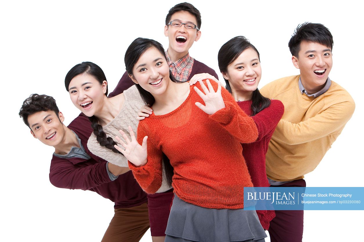 Joyful young friends in Chinese New Year-High-res stock photo for download