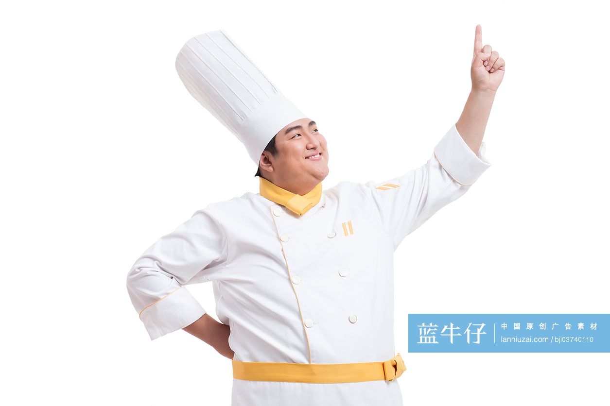 胖厨师指向上方
