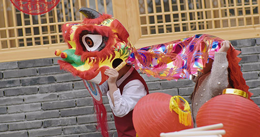 Chinese traditional lion dancing,4K