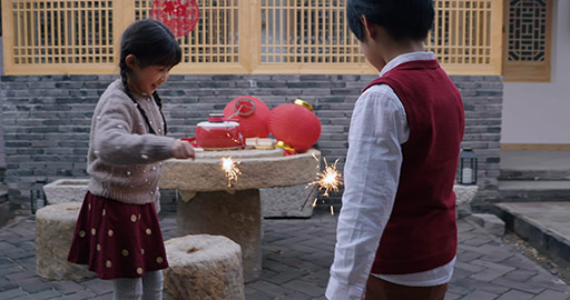 Happy children celebrating Chinese new year,4K