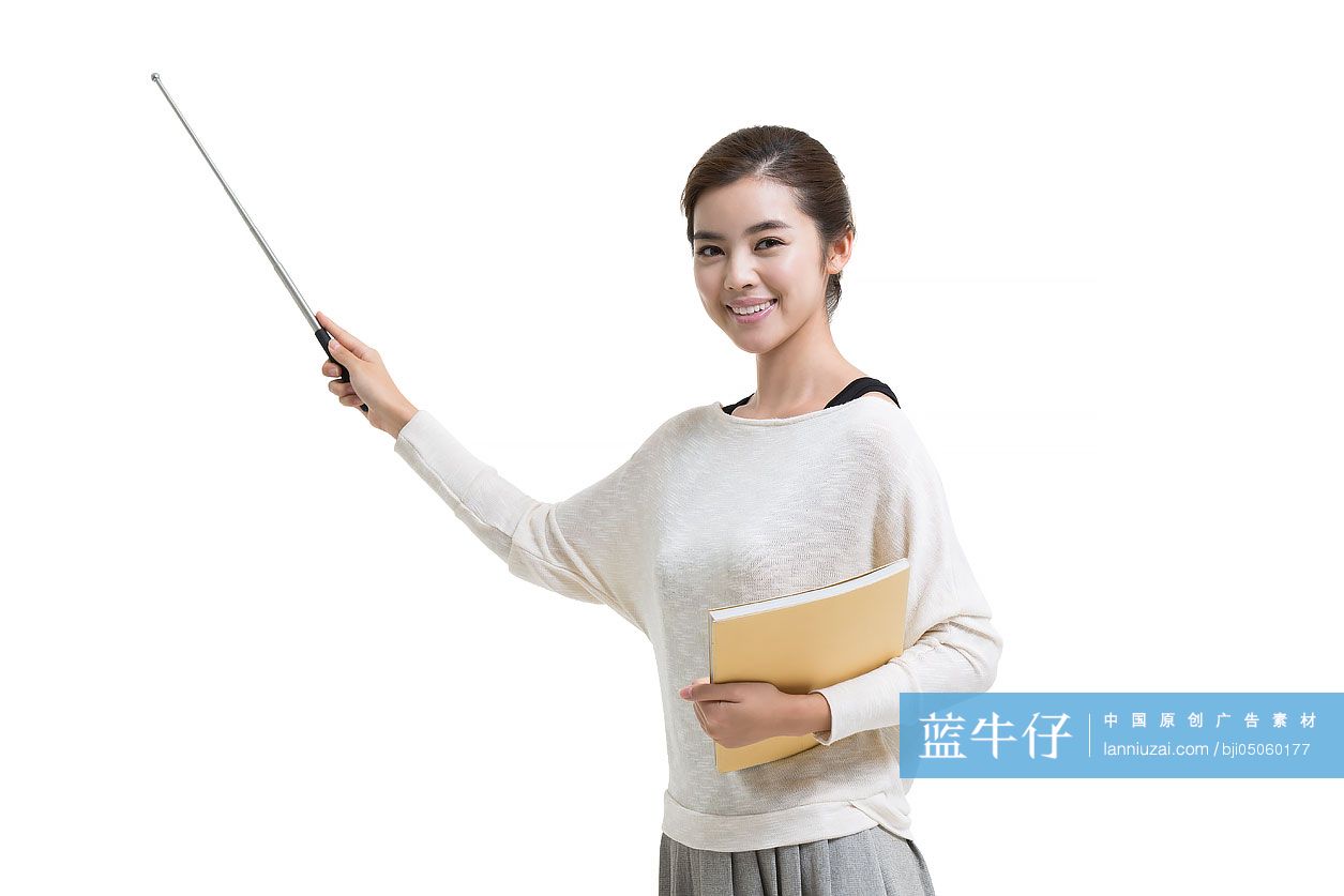 年轻女教师手持教棒授课