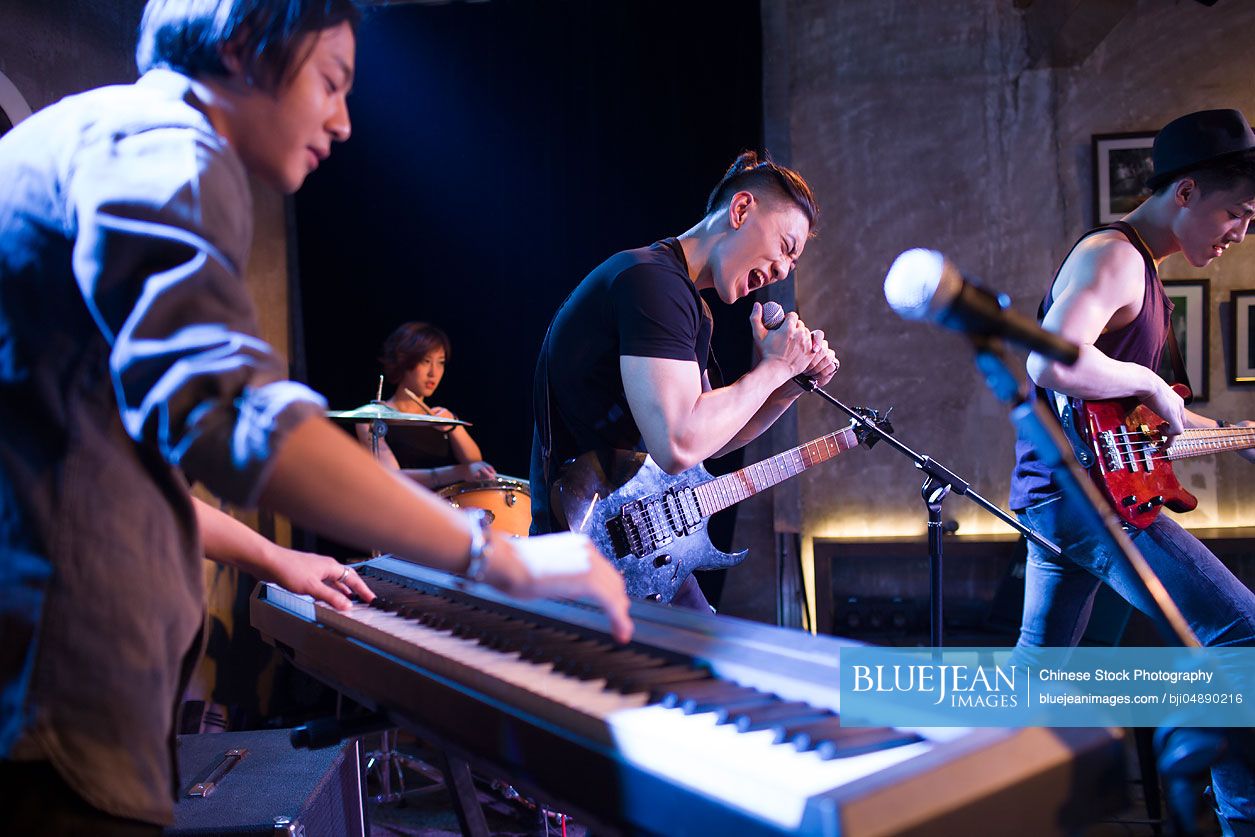 Chinese musical band performing on stage