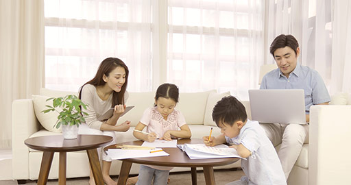 Young Chinese parents helping children with homework,4K
