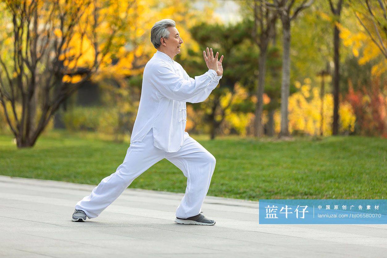 老年男子在公园练太极-蓝牛仔影像-中国原创广告影像素材