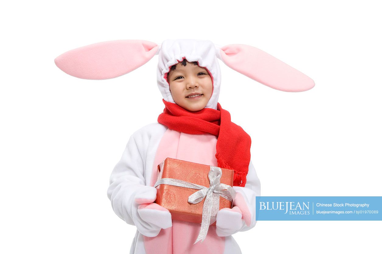 Little Chinese boy celebrating the Year of the Rabbit