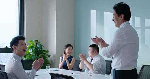 Chinese business people talking in meeting room,4K