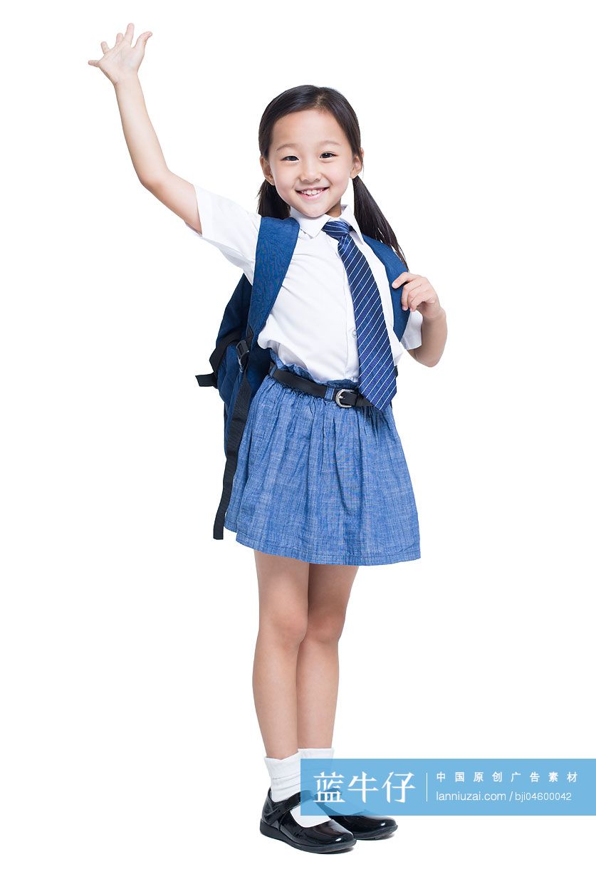 快乐的小学生挥手告别