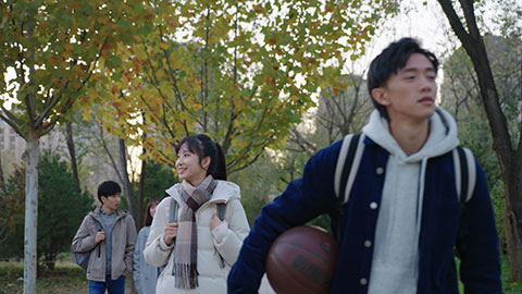 Happy Chinese college students at campus