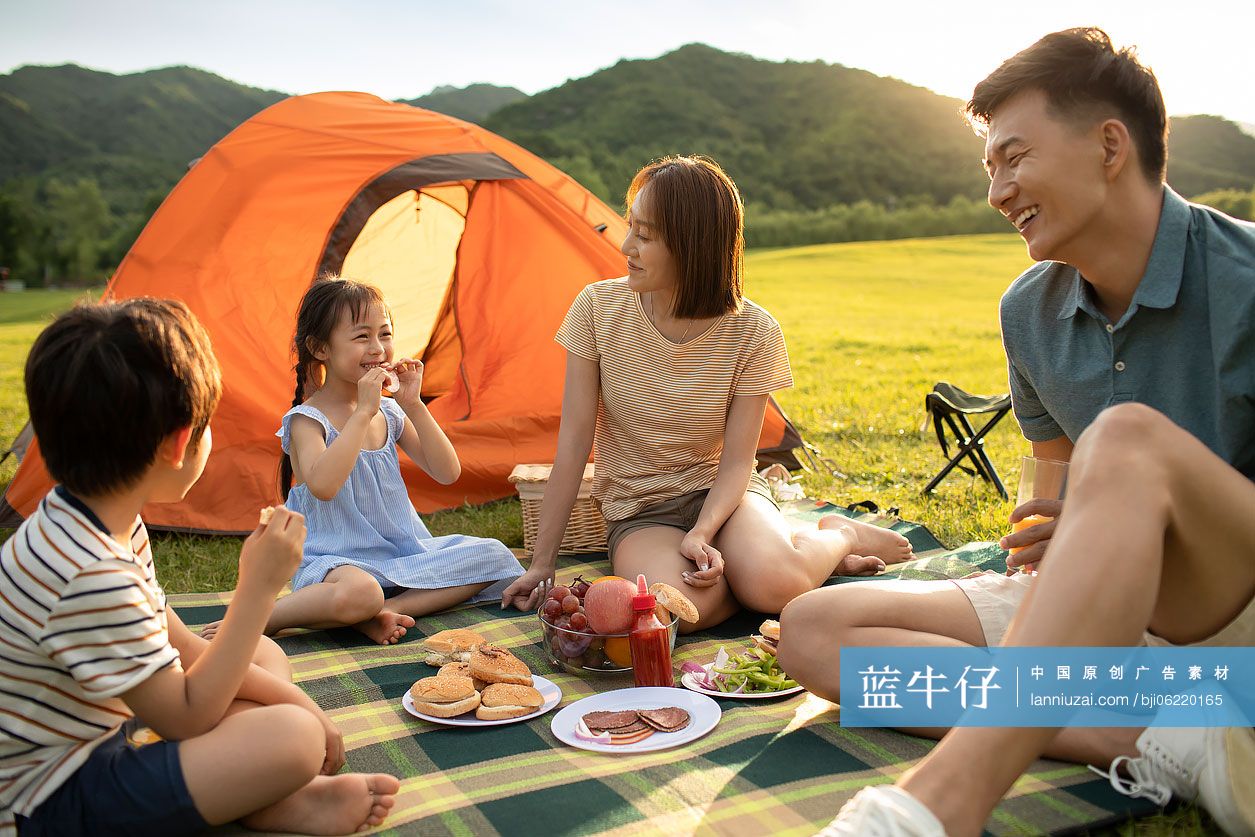 快乐的年轻家庭在户外野餐