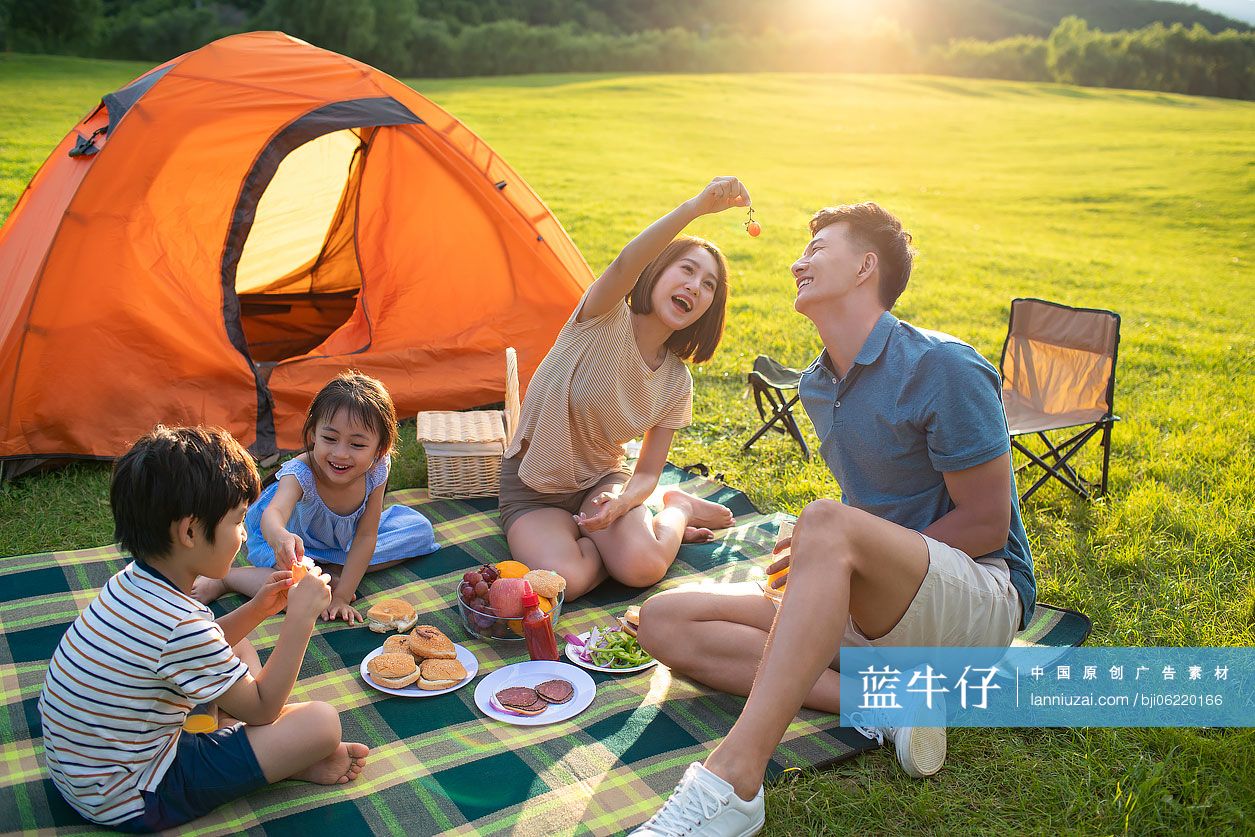 快乐的年轻家庭在户外野餐