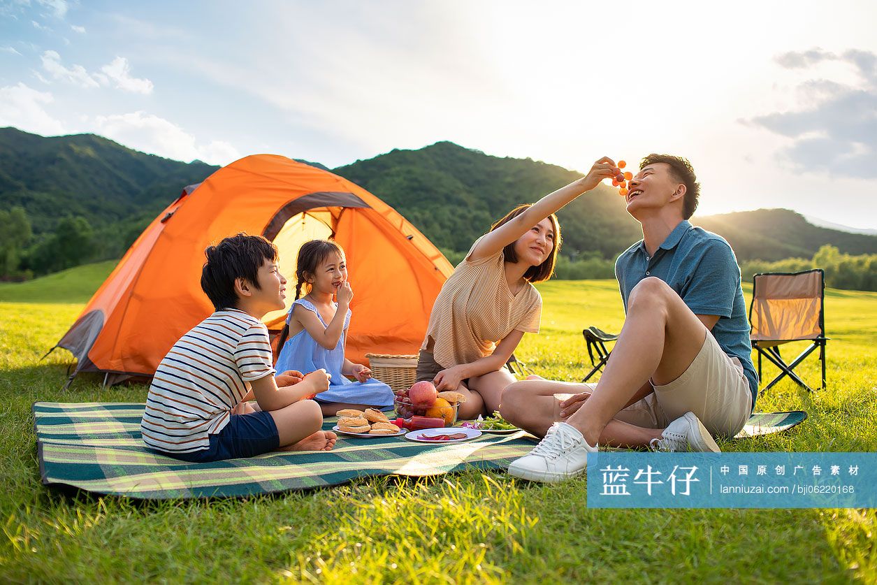 快乐的年轻家庭在户外野餐