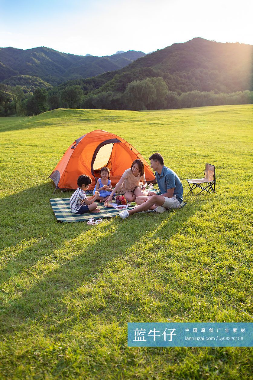 快乐的年轻家庭在户外野餐