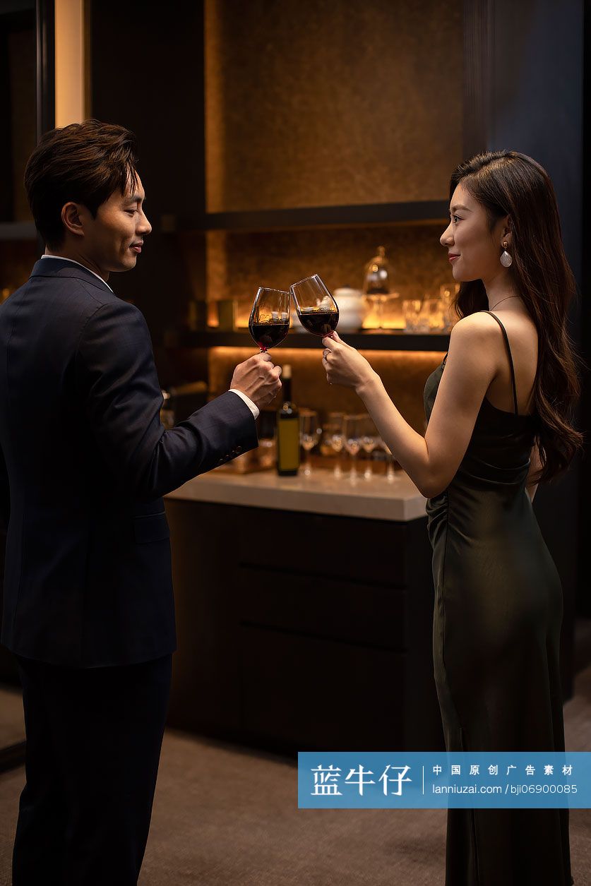 优雅的年轻情侣举杯庆祝