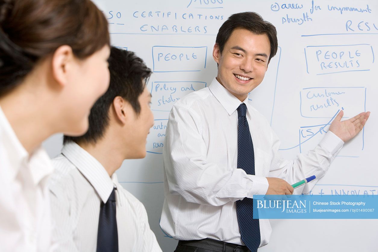 Young Chinese businessmen in meeting room