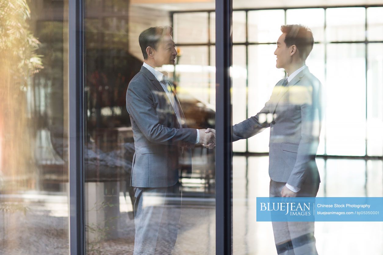 Confident Chinese businessmen shaking hands