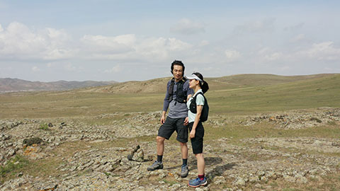 Happy Chinese couple trail running in nature,4K