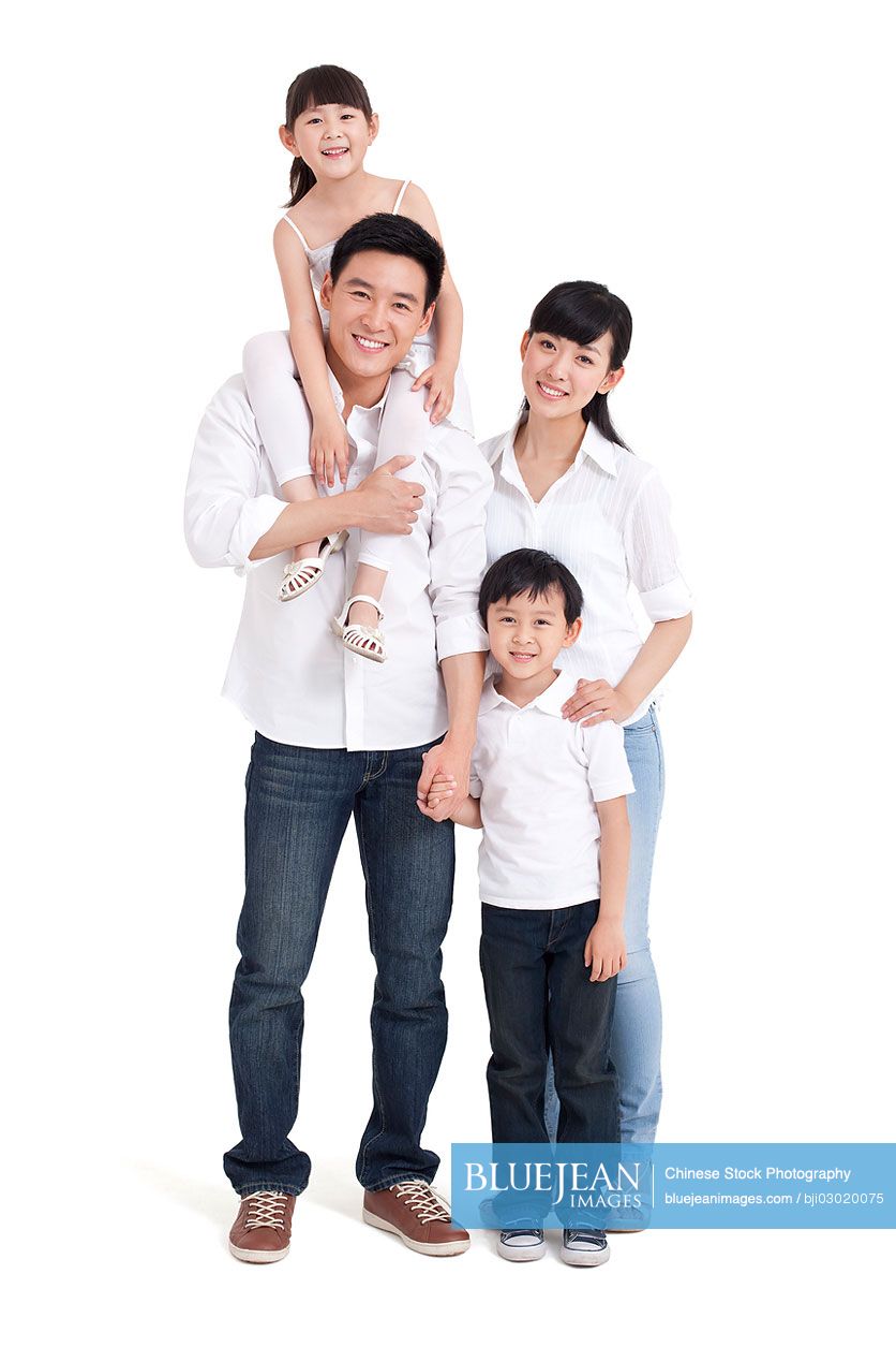 Portrait of a happy Chinese family with two children