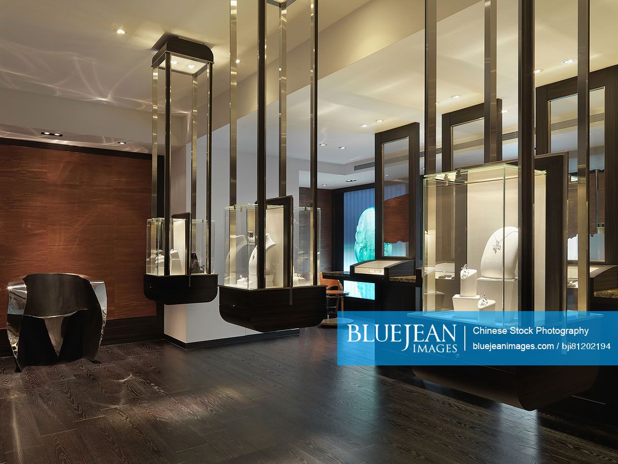 Jewelry display cabinets in modern store
