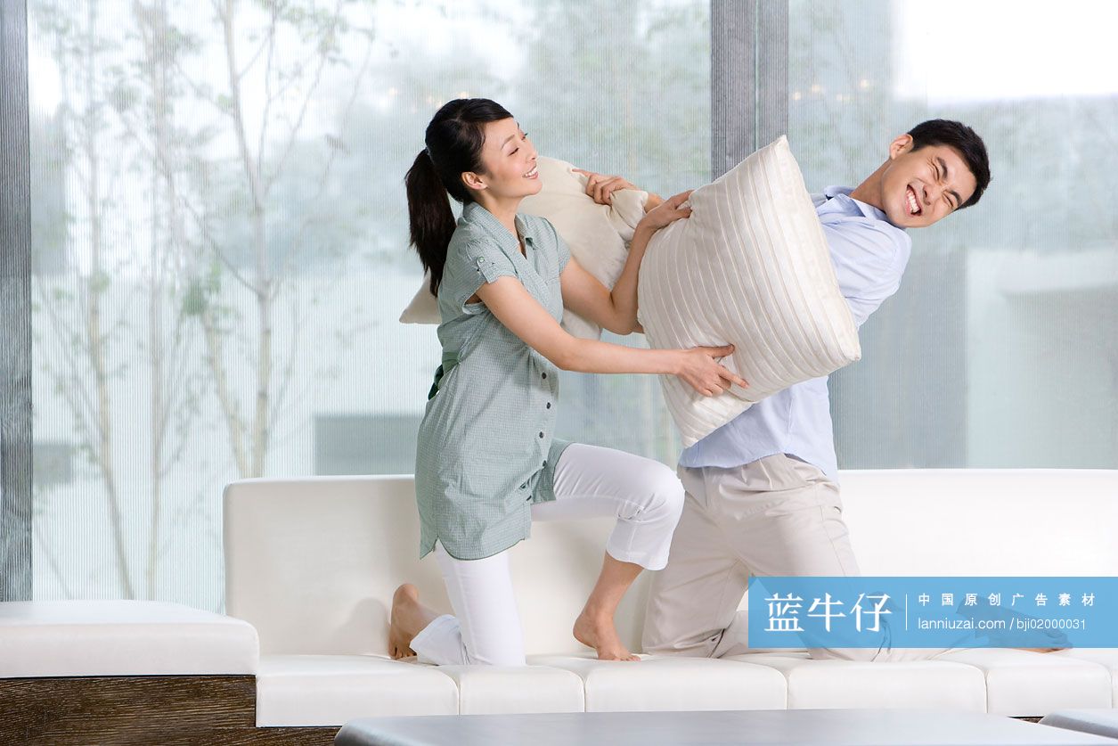 青年夫妇在沙发上嬉戏